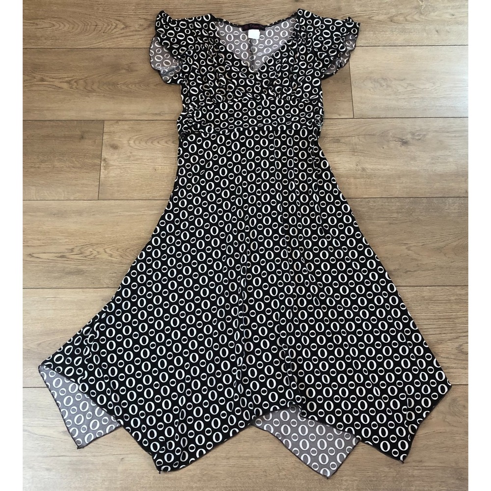 Vtg Womens Y2K Empire Waist Dress Size S Geometric Fairy Asymmetrical Party Glam